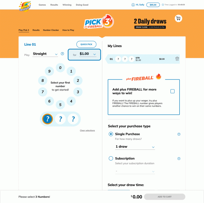 Lottery payout sum totals retail